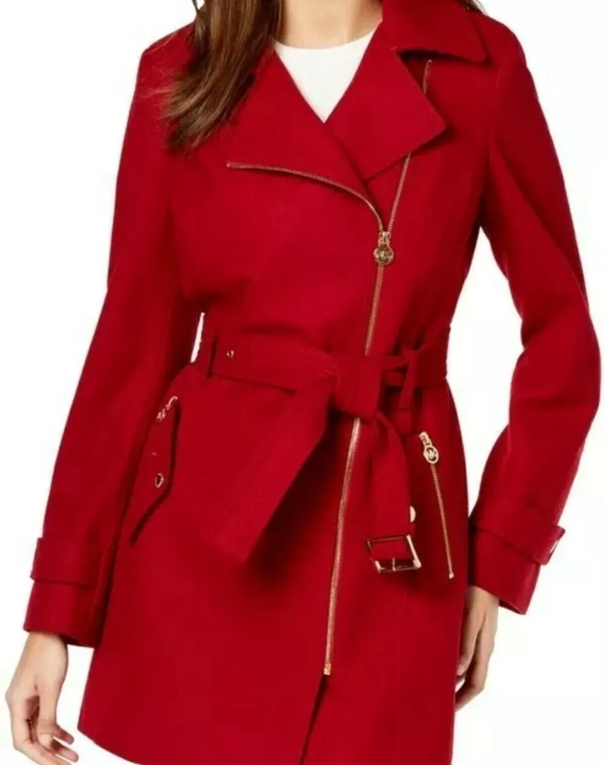 Luxury Red Belted Wool Coat for Women
